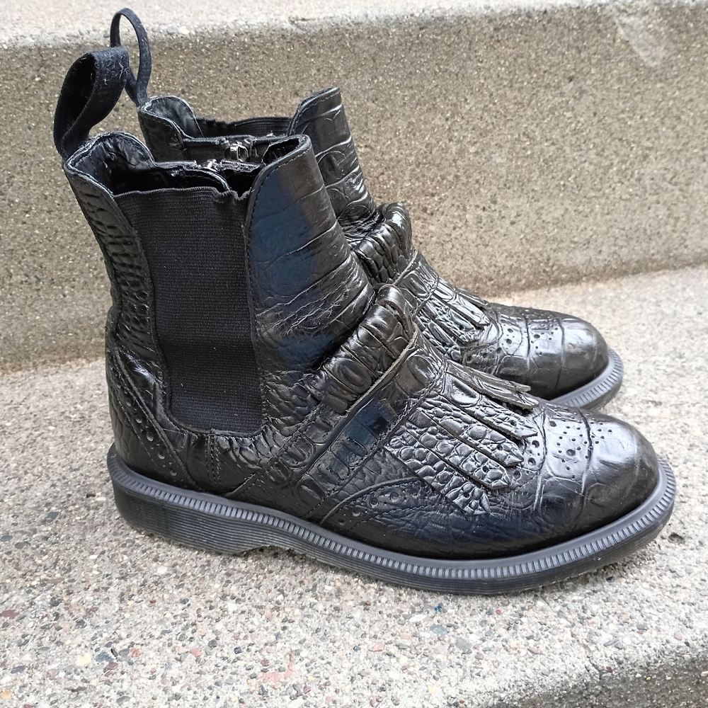 Dr Martens Tina black Leather Croc Embossed Chelsea Boots